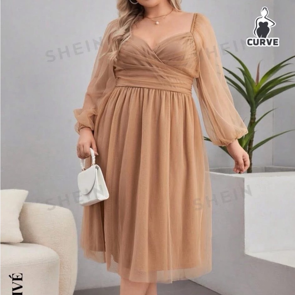 SHEIN Tan Midi A-Line Dress - Picture 1 of 2
